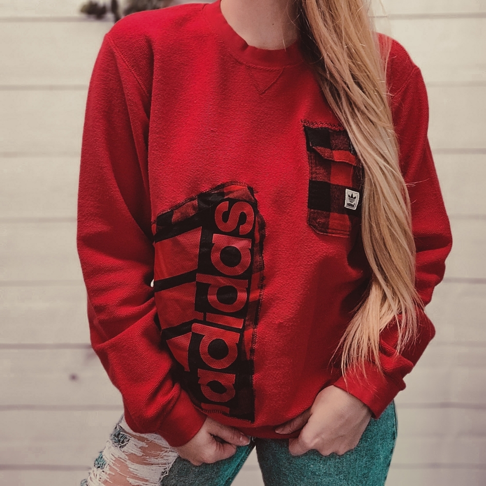 Adidas rework red plaid size M to L